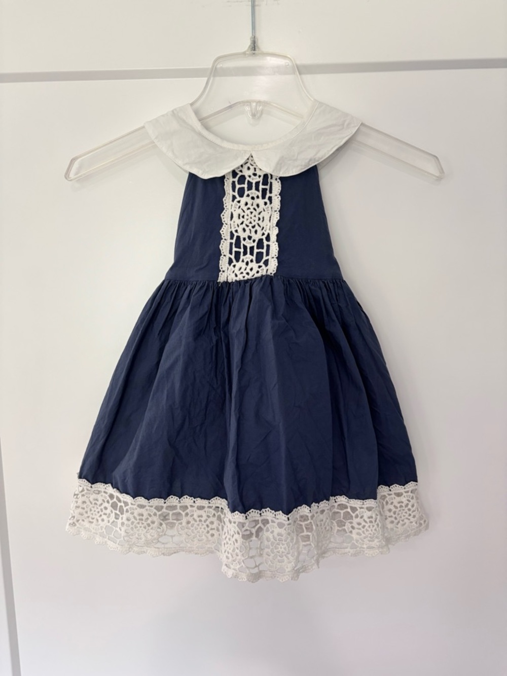 Honeydew Navy Blue and Ivory Crochet Accent Collared Dress 3T